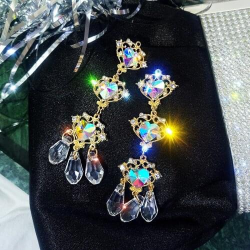 2020 New Arrival Crystal Vintage Water Drop Women Dangle Earrings Crystal Loving Earrings Korean Eardrop Long Earrings Forfemale