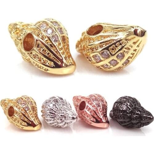 New Black/Rose Gold/Silver/Gold Color Brass Metal Micro Pave CZ Conch Beads Shell beads Handmade Jewelry Findings Accessories