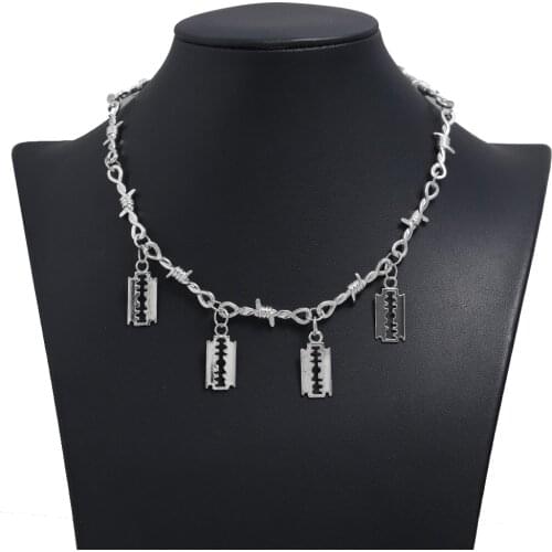 Small Brambles Iron Choker Necklace For Women Men Hip-hop Gothic Punk Alloy Blade Barbed Wire Little Thorns Chain Short Necklace