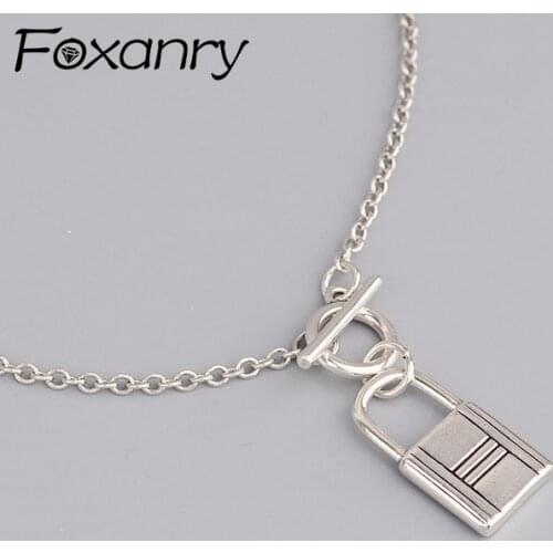 FOXANRY 925 Sterling Silver Necklace Couples Accessories Fashion Punk Vintage Lock Pendant OT Buckle Design Party Jewelry Gifts
