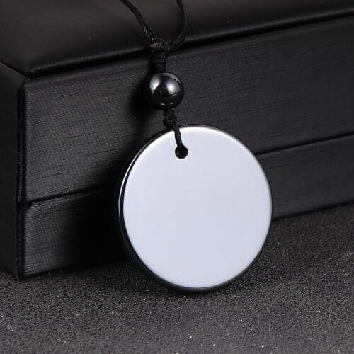 2020 New Punk Rock Style Round Black Hematite Pendant Necklace For Men Women Natural Stone Pendants Male Boyfriend Jewelry Gift