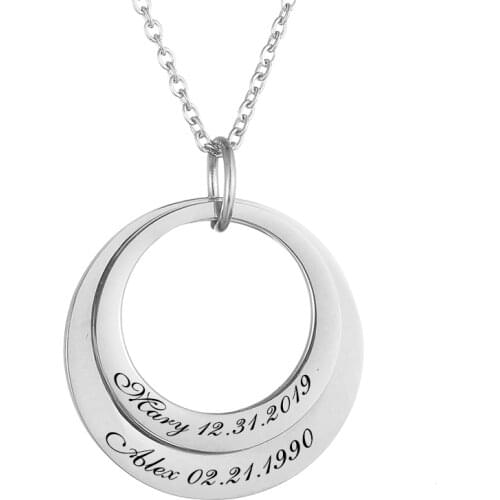 Personalized Necklaces Custom Name 2 Circle Women Necklace Stainless Steel Engraved Letter Pendant Necklace For Anniversary Gift
