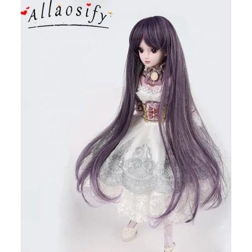 Allaosify Long Straight BJD Wig Heat Resistant Synthetic Fake Doll Hair