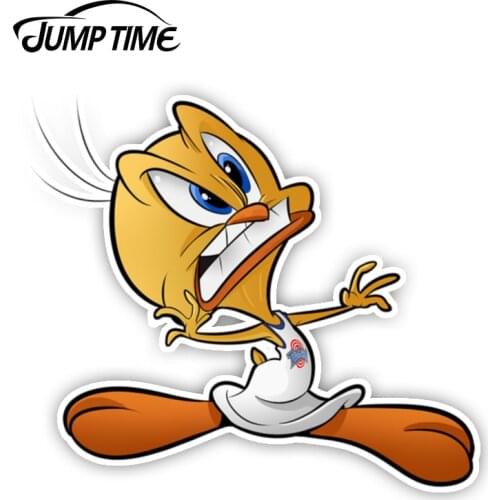 Jump Time 13cm x 12.7cm Frightened Tweety Decal Funny Car Stickers Vinyl Graphic Decor Window Bumper DIY Waterproof Car Body