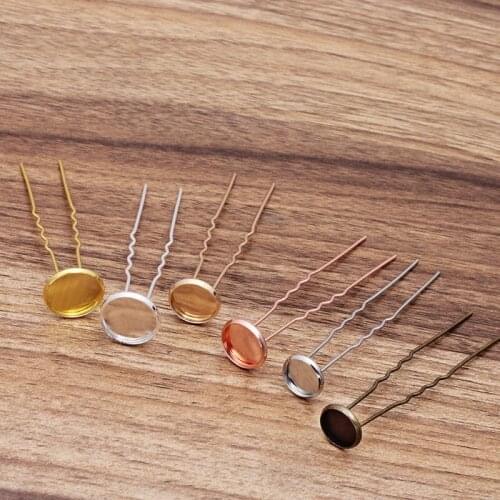 Blank Round Bezel tray Hair Stick Bun Hairpins Bases DIY Findings for Women Jewelry Wedding Bridal Bridesmaid Hair Clip Pins