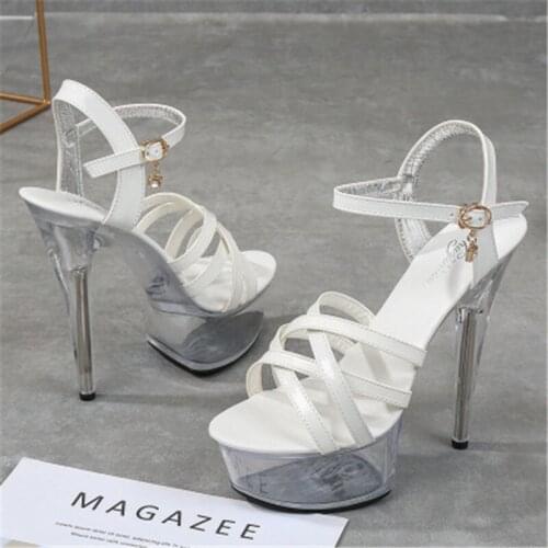 Sexy super high heels 15CM thin heel platform sandals transparent glass slipper wedding shoes