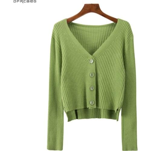 Sexy V-Neck Elastic Women Sweaters Crop Top Spring Autumn 2019 Fashion Knitted Cardigan Sweater Female