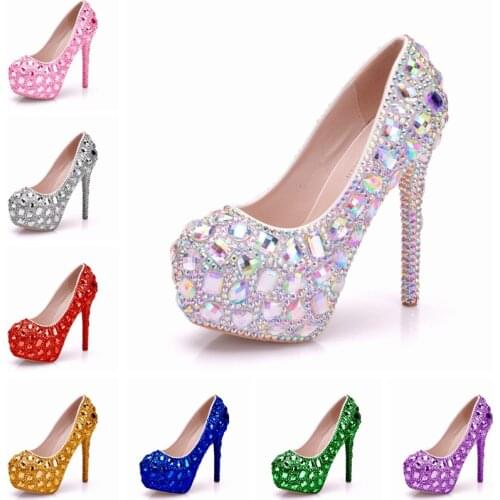 Crystal Queen Women Rhinestone Wedding Shoes Crystal High Heel Platform Event Shoes Women Handmade Cinderella Shoes Big Size