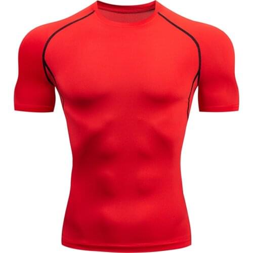 High quality Sports T-shirt Mmens Workout Clothing Quick-drying Sweat Gym Top solid color Fitness shirt Compression MMA T-shirt