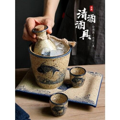 Japanese sake set white rice wine distributor liquor household small wine cup ceramic cold wine pot traditional tray wineware