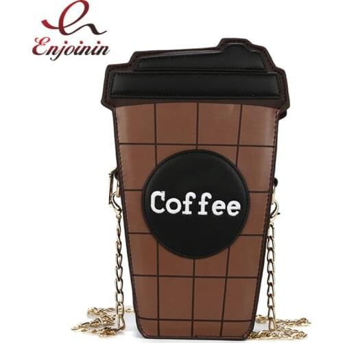 Fun Coffee Cup Shape Chain Shoulder Bag Women Purses and Handbags Fashion Small Crossbody Bag Girls Casual Clutch Bag Pu Leather