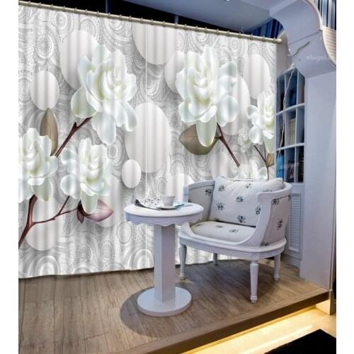 3D Curtain 3D Blackout Curtains Pattern Background White Flowers Living Room Bedding Room Home Decor Tapestry Wall Carpet Drapes