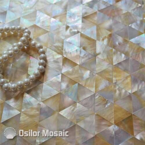 Yellow color triangle pattern 100% natural sea shell yellowlip mother of pearl tile for interior house decoration wall tile