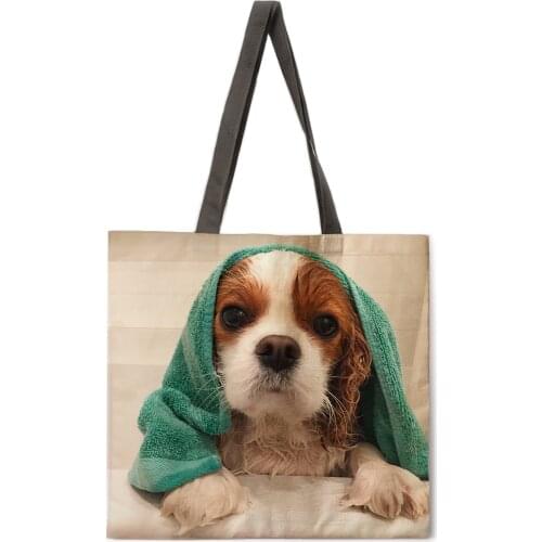 Card love dog printing bag ladies leisure handbag ladies shoulder bag outdoor beach bag foldable shopping bag