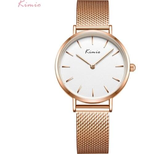 Kimio Women Dress Watches Fashion Quartz Wristwatch Stainless Steel Mesh Belt Watch Ladies Simple Ultra Thin Watch Reloj Mujer