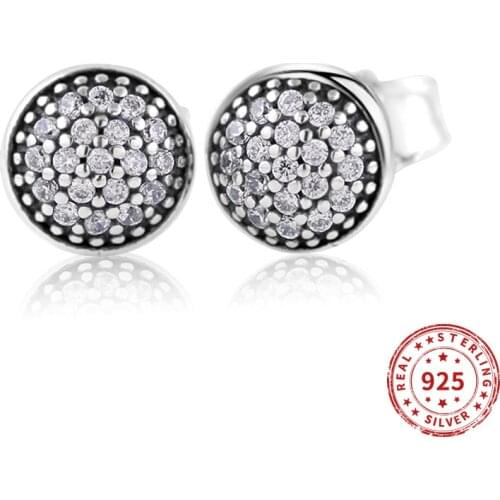 Real 925 Sterling Silver Crystal Circle Earring For Women Making Pave Stud Earrings Jewelry Gift Wedding Party Engagement 2021