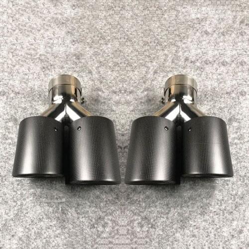 1 Piar Y Model Tailpipe For Akrapovic Exhaust Tip Car Universal Carbon Fiber + 304 Stainless Steel Matte Black Muffler Pipe