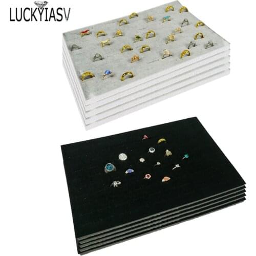 5pcs/lot Tray Ring Inserts Liners Grey/Black Velvet Jewelry Rings 100 Slots Foam