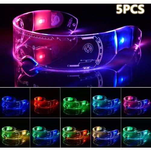 5PCS Cool LED Luminous Glasses Futuristic Electronic Visor Glasses Light Up Glasses Prop For Halloween Festival Performance