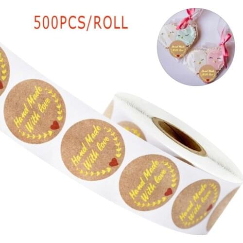500pcs/roll Bronzing Hand made with Love for baking kraft paper label sticker gloss stickers decoration scrapbook 25MM