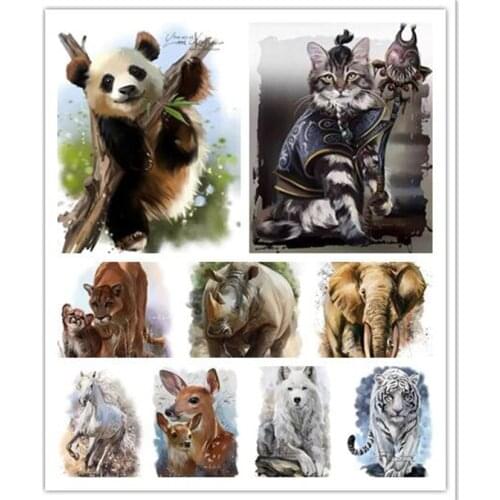 5D DIY Full Round Diamond Painting Animal Panda & Tiger & Wolf & Elephant & Horse Cross Stitch 3D Embroidery Home Decor Y1723