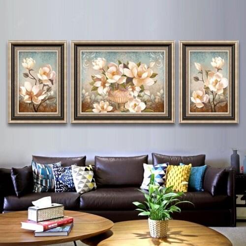 EECAMAIL New European Style Living Room Triple Diamond Full Diamond Restaurant Retro Flowers American Style 5D Diamond Painting