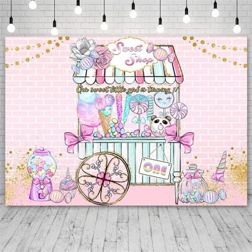 Avezano 1st Happy Birthday Backdrops Sweet Girl Ice Cream Candy Pink Backgrounds Photography Studio Photozone Photo Props Decor
