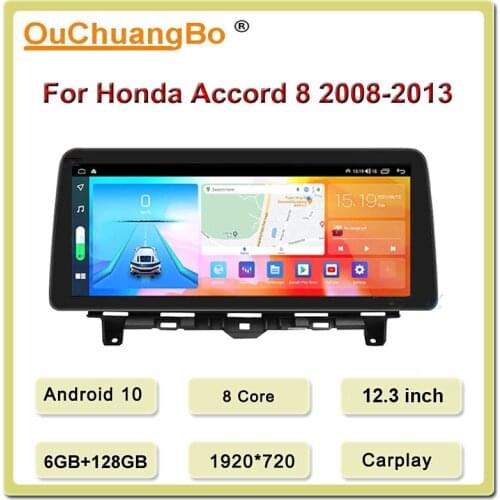 Ouchuangbo 4G Car Radio Stereo Android 10 For 12.3 Inch Honda Accord 8 2008-2013 With Wireless Carplay 8 Core 6GB 128GB 1920*720