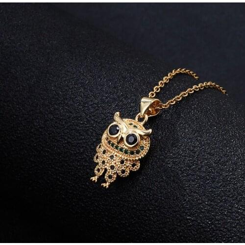 Stainless Steel Chain Copper Inlaid Colorful Zircon Owl Pendant Necklace For Women Initial Necklace Jewelry