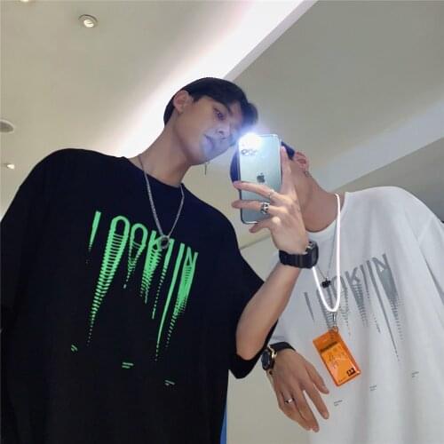 Black Hip Hop Cotton T Shirt Summer Men Oversize Clothes Harajuku Funny T Shirt Loose High Street Short Sleeve Student Tops Boys