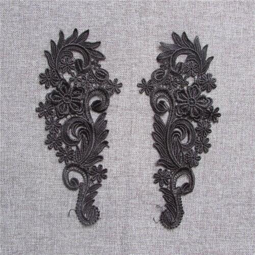 Black high quality Embroidered Lace Applique Embroidery Sewing on Patches Sewing Fabric Accessories YL259 a pair for sale