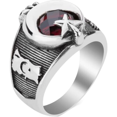 Silver Zircon Ring Crescent Star Motif Ring Turkey Flag Claw Style Ring Ottoman Motif Ring 925K Silver