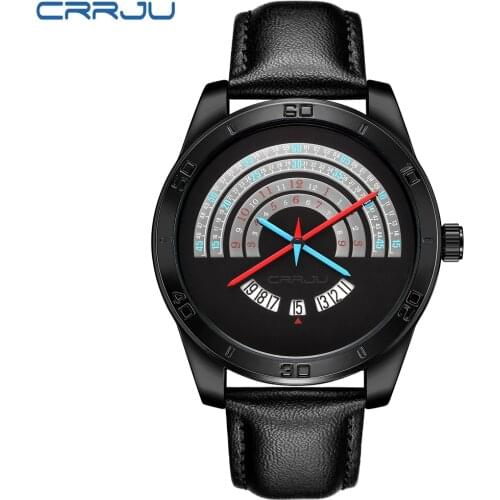 CRRJU Top Brand Men Creative Watch Unique Fashion Mens Watch Auto Date Waterproof Watch Male Leather Clock Relogio Masculino