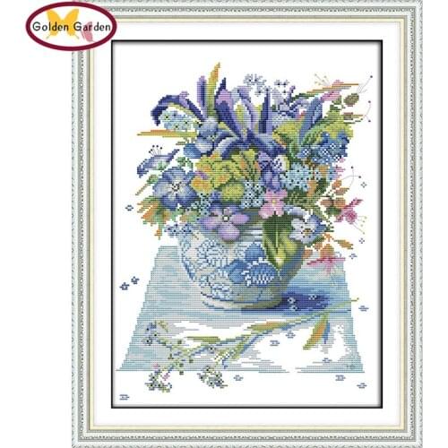 GG Blossom Flowers Cross Stitch DIY Kits Flower Needlework Embroidery Paintings Joy Sunday Cross Stitch Christmas for Home Decor