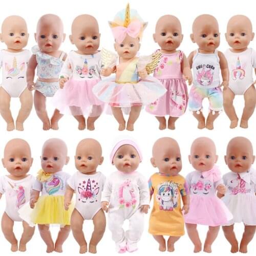Doll Baby Unicorn Clothes Pajamas Swimsuits Dress Fit 18 Inch American&43 CM Reborn New Born Baby Doll OG Girl Doll Russia Girl