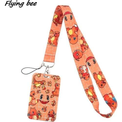 Flyingbee Anime Fire Dragon Lanyard Credit Card ID Holder Bag Student Friend Travel Bank Bus Business Card Cover Badge X1507