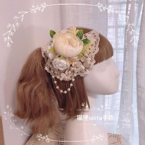 Vintage Palace Style Headwear French style Original Handmade lolita Headwear super big Camellia flower bud Side clip Headdress
