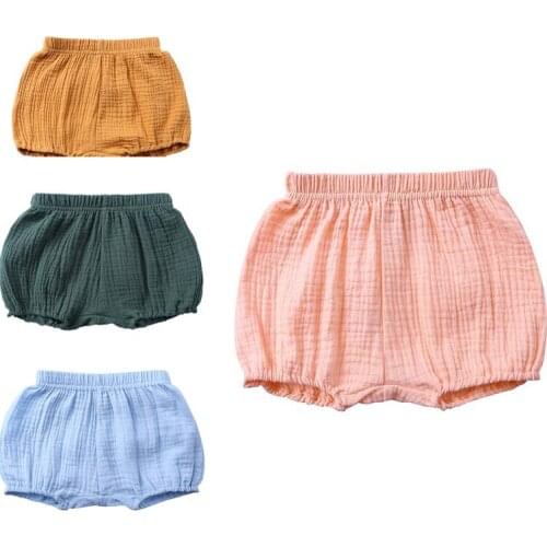 Kids Tales Baby Girls Shorts Baby Girl Solid Color Loose-Fitting Linen Short Pants Girl Summer Clothing Newborn Bloomers 6M-4Yrs
