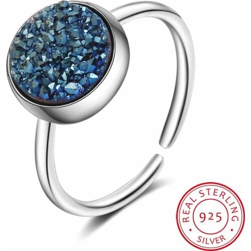 Round Kyanite Irregular Stone 925 Sterling Silver Rings For Women Adjustable Ring Bague anillos S-R466