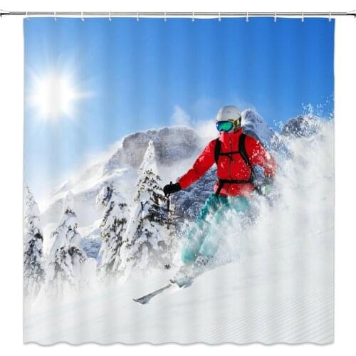 Resort Snow Scene Extreme Sports Ski Shower Curtains Home Bathroom Decor 69 x 70 Inch Waterproof Polyester Cloth Curtain Cheap