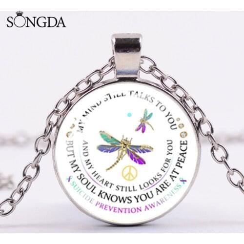 Fashion Dragonfly-Still-Talks To You Necklace Art Patterns Glass Dome Cartoon Pendant Choker Couples Gift Jewelry Accessories