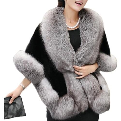 Fashoin Winter Women Short Coat Cloak New Warm Thick Feather Faux Fox Fur Coats Female Amice Jacket Gilet Outwear Clothing AB690