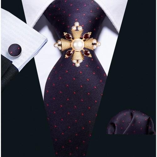Men Tie Purple Dots Silk Tie Barry.Wang Jacquard Party Wedding Fashion Designers Necktie Hanky Cufflinks Brooch Set High Quality