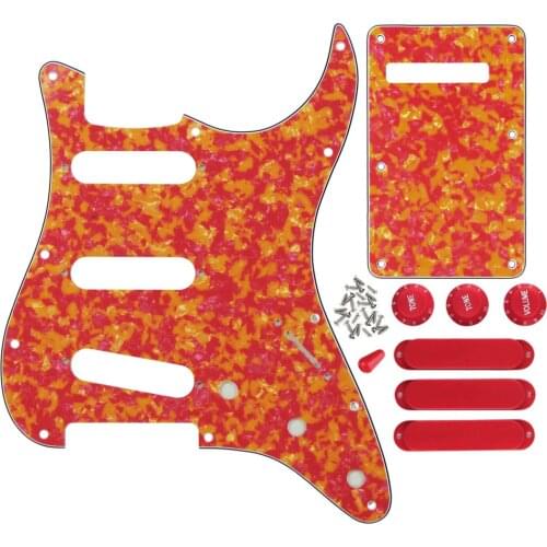 Set of Strat Pickguard SSS 11 Holes Guitar Back Plate Pickup Red Covers 2T1V Knobs Switch Tips Guitar Parts