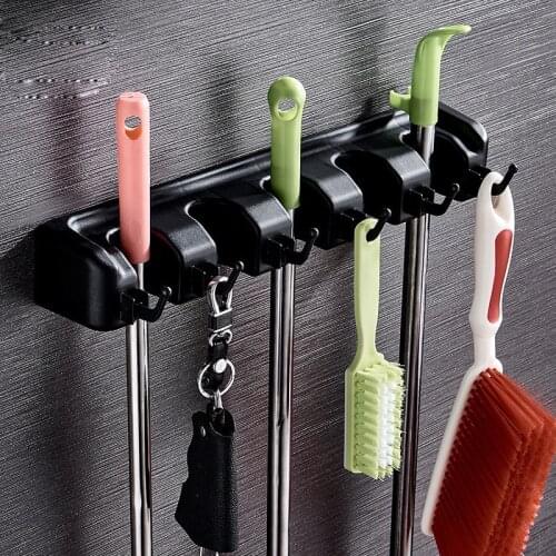 1Pc Wall-mounted Mop Rack Plastic Broom Holder Multi-function Home Storage Shelf Household Supplies