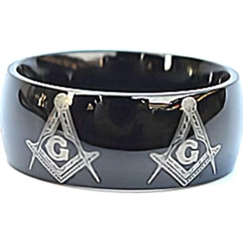 New Creative 8mm Width Black Masonic Letter G LOGO Rings Stainless Steel Masonic Band Rings Gifts