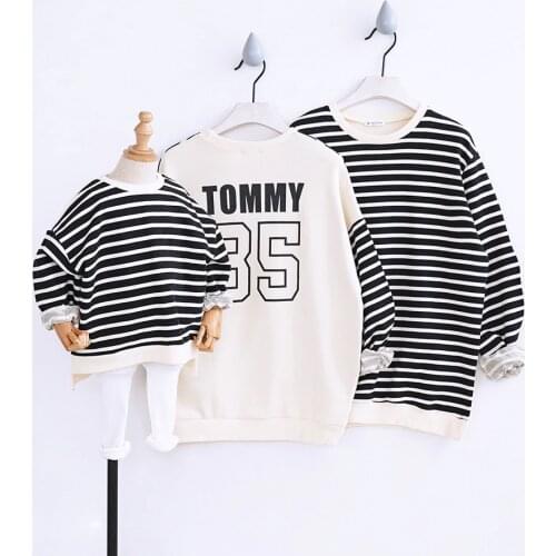 Tommy Family Matching Outfits Striped Sweatshirt Family Look Clothing Sweatshirts Mom Dad Son Mother&Child Parentchild Clothes