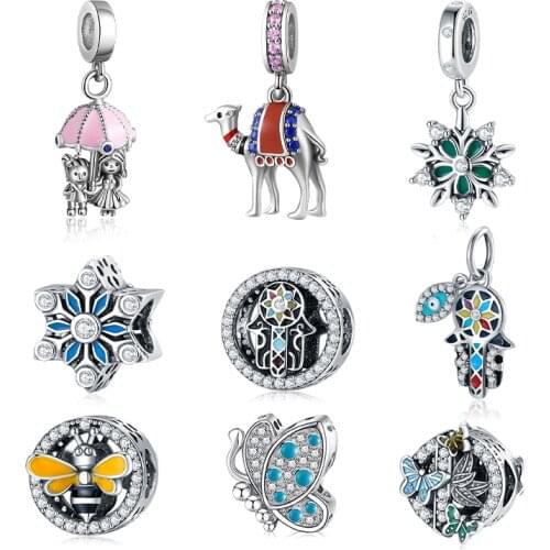New Charms Silver 925 Original Fashion Dazzling Butterflies Enamel Pendant Accessorie Fit Women Charm Beads For Jewelry Making