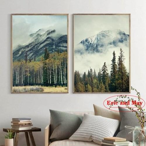 Posters and Prints Banff National Park Landscape Canada Foggy Mountains Forest Photography Home Wall Art Decor Canvas Painting