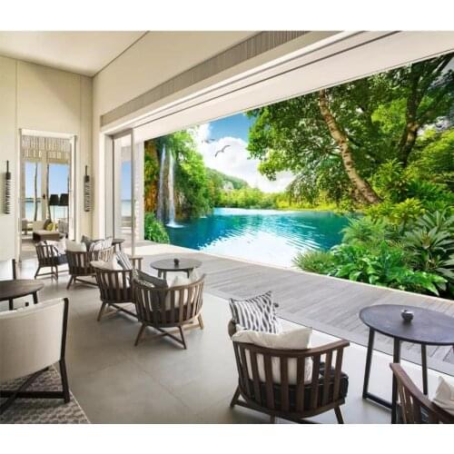 Custom 3d Mural Wallpaper Beautiful landscape painting mountain scenery waterfall landscape background wall 3D Wallpaper